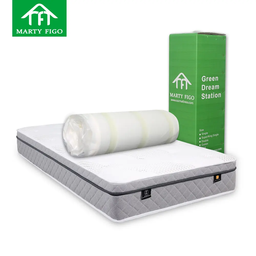 Vente en ligne en usine de matelas en mousse à mémoire de forme souple et respirante à ressorts ensachés matelas king size dans une boîte matelas en mousse latex hybride