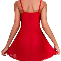 Lingerie de Noël ODM, robe de nuit en dentelle rouge à volants, lingerie de fête, ensemble cadeau de Noël