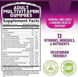 Gomitas Multivitamínicas para Adultos, Soporte Nutricional Diario, Vitaminas para el Sistema Inmunitario A, C, <span class=keywords><strong>D</strong></span>, B12, Botella de 60 Unidades para Mujeres y Hombres - Product Image 6