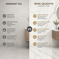 Dalle en pierre frittée Royal Calacatta White 1600x3200mm, aspect marbre gris veiné luxueux, pour intérieur de villa
