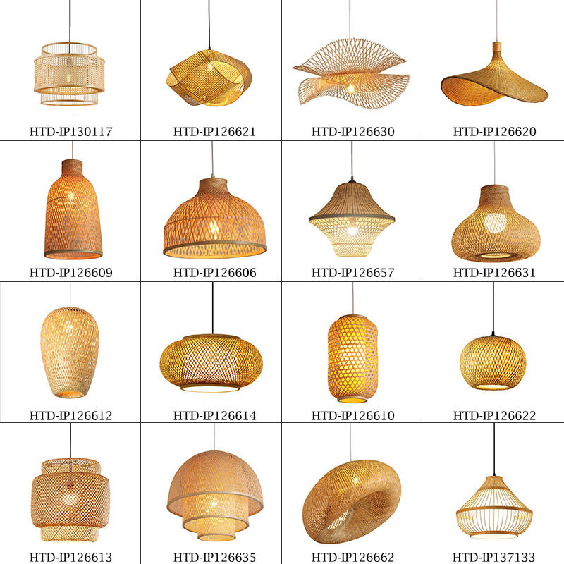 Restaurant Wooden Hanging Lights Rattan Bamboo Handmade Pendant Lamps Wooden Home Decoration Dining Light Lamp