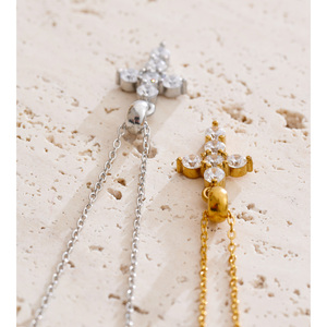 JINYOU 3763 Hochwertige exquisite vergoldete Edelstahl kette Zirkonia Kreuz Anhänger Halskette - Product Image 4