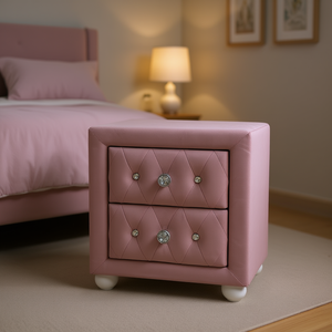 Comodino Rosa in Tessuto Imbottito con 2 Cassetti, Arredamento Moderno per Camera da Letto - Product Image 2