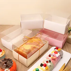 Own Brand Pastry Dessert Packaging Boxes Multi Color Clear Lid Paper Transparent Cake Roll Box