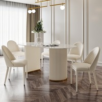 Ensemble table et chaises de salle à manger de luxe léger, moderne, simple, ovale, couleur crème, avec plaque de roche
