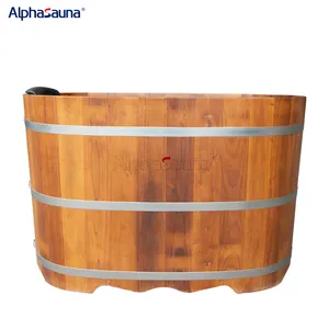 Vasca da bagno in legno massello trattata termicamente piccola a buon mercato autoportante vasca idromassaggio vasca da bagno in legno di cedro all'ingrosso