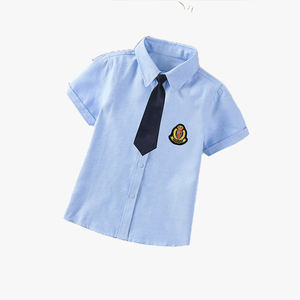 Chemise à manches courtes bleue unie pour enfants, chemisier bleu pour tout-petits, chemisier à manches courtes boutonné pour garçons et filles - Product Image 3