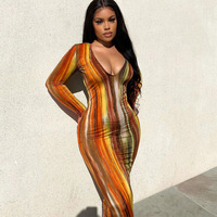 Robe d'Été S-3XL 2023 Grande Vente Manches Longues Col en V Profond Tricotée Moulante Dos Nu Robes de Soleil Tailles Fortes Élégantes pour Femmes