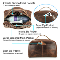 Trousse de Toilette de Voyage en Cuir pour Hommes, Vintage, en Cuir Crazy Horse, Porte-main, Kit de Rangement Multi-Poches