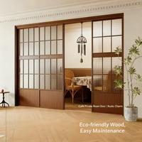 Porte coulissante à trois maillons en bois de style rétro français - Design suspendu moderne avec roulettes lisses, porte de fenêtre intérieure pour salon