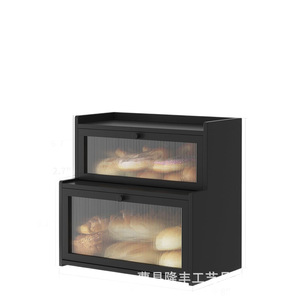 Double Layer Bread <b>Storage</b> Box With Window Black Solid <b>Wood</b> Kitchen Countertop Bread <b>Rack</b> - Product Image 1