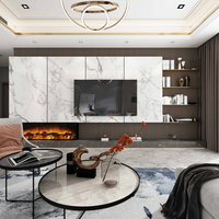 Console multimédia murale en marbre, luxe blanc, pour salle de divertissement, style contemporain marron