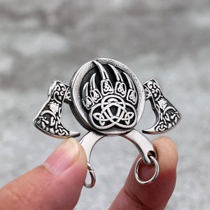 Collar con Colgante de Acero Inoxidable Estilo Nórdico Vintage para Hombre, Escudo Vikingo con Hacha, Diseño Geométrico, Joyería de Regalo - Product Image 4