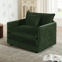 Fauteuil d'appoint vert en chenille rembourré, confortable pour la lecture, idéal pour salon, chambre ou appartement