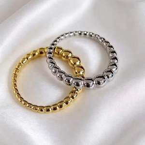Bague à maillons en acier inoxydable plaqué rhodium avec perles de pierres précieuses, design étanche – Grande Vente - Product Image 1