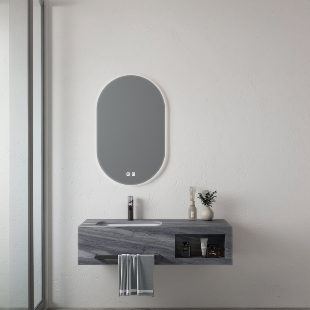 Customized Supplier Luxury Easy to Clean Rock Slab Mirror Bathroom Vanity Led Bath Mirrors with Light for Small Bathrooms
