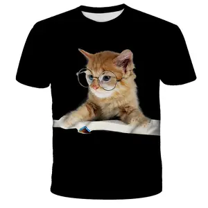 深男钢琴猫3d印花t恤男女男孩猫印花短袖3D t恤