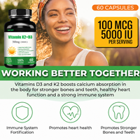 Flourisher 5000 UI Vitamine D3 et K2 MK7 Capsules Végétaliennes en Gélules Souples – Complément pour la Santé Osseuse et Immunitaire