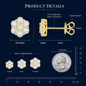 Bulk Wholesale Multi Size Cluster Moissanite Flower <b>Stud</b> Earrings 925 <b>Sterling</b> <b>Silver</b> VVS Diamond Luxury Fine Jewelry Men Women - Product Image 4