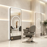 Miroir de Salon de Coiffure Moderne Minimaliste en Cuir, Style Tendance et Populaire sur Internet, Éclairage Mural