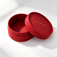 Caja Redonda de Cartón Roja Delgada y Elegante Personalizada con Tapa, Empaque Ecológico con Logotipo de Marca para Mini Cosméticos