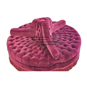 बड़े लाल मखमल चेस्टरफील्ड सर्कुलर सोफा होटल और लाउंज के लिए बटन टफ्टिंग के साथ सेट - Product Image 5