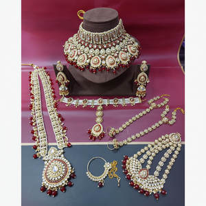 Kundan Stone and <b>Beads</b> Bridal <b>Set</b> Gold Plated Fine Jewelry - Product Image 2
