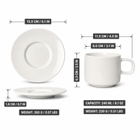 Logo personnalisé OEM, tasse à café en céramique blanche minimaliste de 240 ml et soucoupe, vente en gros, mug à latte en porcelaine nordique, marque privée