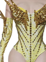 Jinyi Technology Ensemble de manches orné de strass pour performance sexy, style industriel, avec fente haute, pour groupe de filles, bar et DJ