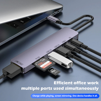 Base de Conexión USB-C 7 en 1 de Aleación de Aluminio 4K para Cargador PD de 100W, Lector de Tarjetas SD y TF con Doble USB 3.0, Hub Multipuerto para Windows