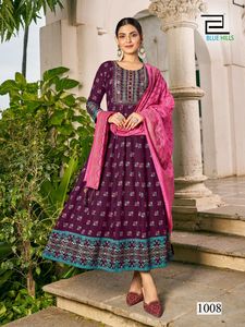 Dernière robe Anarkali à imprimé rayonne avec Dupatta Robe Anarkali brodée élégante parfaite pour les occasions de mariage et de fête - Product Image 2