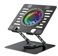 Support pour ordinateur portable en alliage d'aluminium, support rotatif pour tablette à hauteur réglable avec ventilateur de refroidissement, support pour ordinateur portable avec lumière LED pour le bureau et la maison