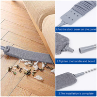Nettoyeur de poussière rétractable pour espaces étroits, 2 chiffons microfibres, long manche, pour sous les appareils électroménagers, meubles, canapé, réfrigérateur, brosse dépoussiérante lavable