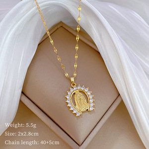 Collier Pendentif Vintage Plaqué Or Vierge Marie Mère <span class=keywords><strong>de</strong></span> Dieu Micro Sertie Zircons Cubiques CZ - Product Image 4