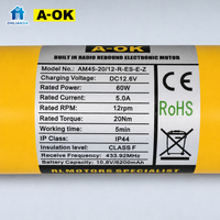Moteur tubulaire pour stores enrouleurs motorisés A-OK AM45-20/12-R-ES-E-Z, électronique, métallique, Zigbee, batterie lithium intégrée, 45 mm