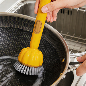 Brosse à vaisselle à long manche en fil d'acier jaune, outil de nettoyage multifonctionnel - Product Image 5