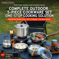 Edelstahl Outdoor Camping & Wandern Kochgeschirr-Set mit Bratpfanne, Wasserkessel und Dampfgarer für 2-3 Personen