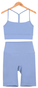 42 colores listos para enviar sensación desnuda elegante transpirable Yoga Fitness gimnasio entrenamientos <span class=keywords><strong>Y</strong></span> espalda chaleco sin línea frontal Biker Shorts Sports Set - Product Image 6