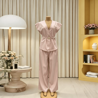 Nouvel ensemble gilet pour femme : Gilet simple boutonnage col en V + pantalon taille haute coupe droite – Ensemble décontracté deux pièces pour femme, idéal pour l'été