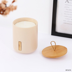 Df1670 Coupe à bougie en céramique cylindrique vide avec couvercle en bois pour cadeau - Product Image 3