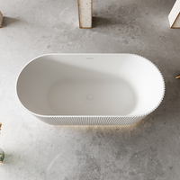 Baignoire autoportante en acrylique blanc brillant à surface solide pour adultes Baignoire ovale à trempage profond