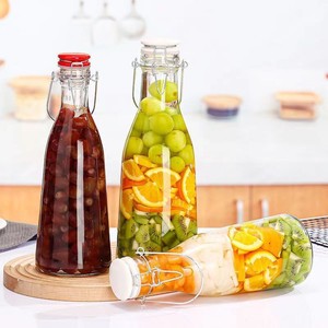 Bouteille en verre de haute qualité, grande et vide, de 500 ml et 1000 ml, pour boissons, enzymes, bière, fruits, vin, <span class=keywords><strong>eau</strong></span>, jus, avec <span class=keywords><strong>bouchon</strong></span> hermétique à clapet. - Product Image 2