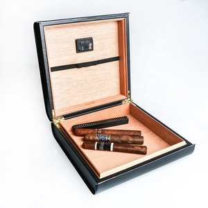 20CT Leather Cigar Box Carbon Fiber Travel Portable Humidor with Digital Hygrometer