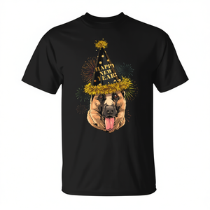 T-shirt da festa per cani con scritta Happy New Year del pastore tedesco, nera, per adulti, unisex - Product Image 2