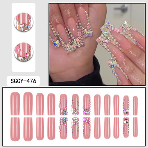 24 pièces de <span class=keywords><strong>faux</strong></span> ongles décoratifs pour les fêtes, divers motifs géométriques de style français pour la <span class=keywords><strong>Saint</strong></span>-<span class=keywords><strong>Valentin</strong></span>, couverture complète, longue durée - Product Image 4