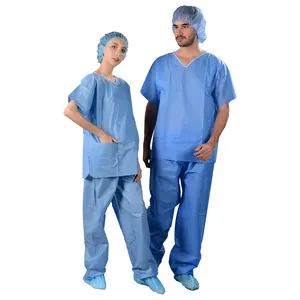 병원 유니폼 일회용 SMS 부직포 파란색 외과 환자 가운 병원 스크럽 슈트