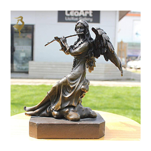 Musicista in ottone personalizzato statue in metallo donna donna che suona la scultura di flauto - Product Image 3
