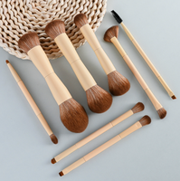 Ensemble de 8 pinceaux de maquillage professionnels de luxe à double embout, personnalisés, en poils synthétiques, pour le visage et le correcteur, avec manche en bois