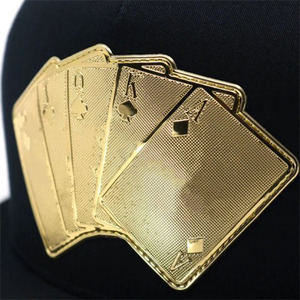 Baraja De Oro Gorra Plana Negra con Parche de Cuero Estampado de Cartas de Póker, Gorra Trucker al por Mayor - Product Image 3