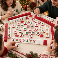 Jeu de Mahjong Américain de Noël : Tuiles en Acrylique à Dos Rouge, Design Festif pour Soirées Familiales Chaleureuses